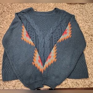 Rock N Roll Cowgirl Navy and Coral sweater Sz XL